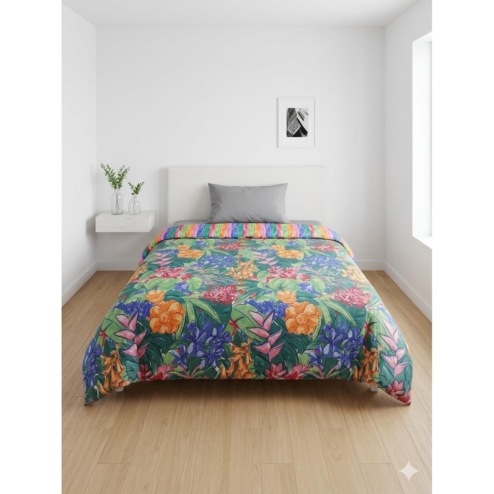 Vintage Tropical Print Floral Print Reversible Abstract Striped FULL Comforter